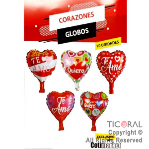 SET DE GLOBOS METALIZADOS CORAZON TE AMO 10